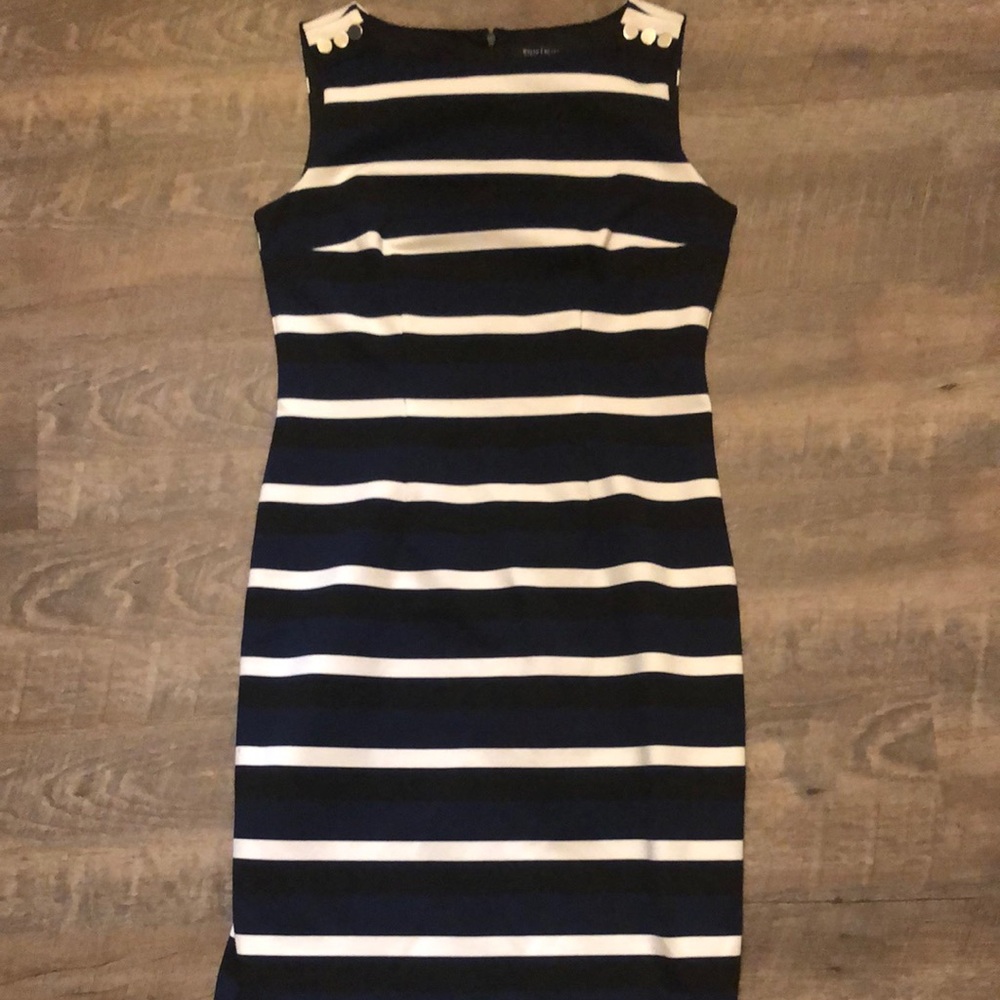 White House Black Market Black and White Sheath Midi Dress